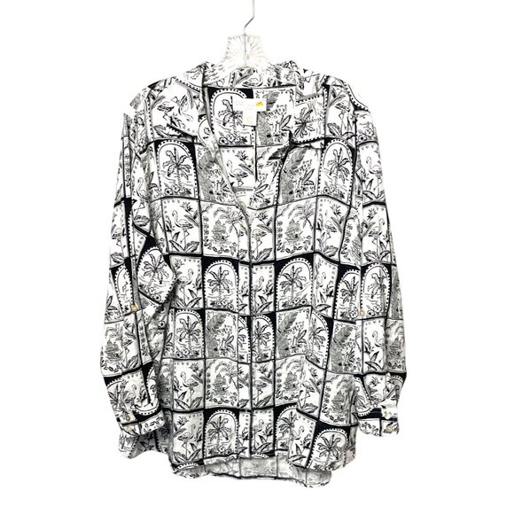 C&C California New Black & White Tropical Print Linen Button-Up Shirt Women’s 2X - Picture 1 of 9